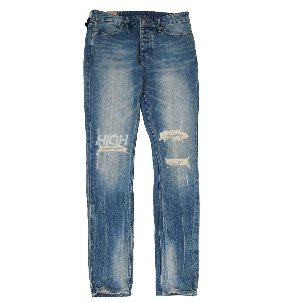 Ksubi Men Jean 36 Blue Van Winkle High Rage Distressed Patch Skinny Denim
